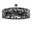 Dean round chandelier fan with ornate scrollwork and glowing candlelights.