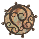 Direct bottom view of Delano chandelier with ornate scroll pattern.