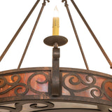 Close up of Delano chandelier candlelight and scroll arm detailing.