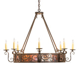 Side view of Delano chandelier with scrolling arms and bobeches.