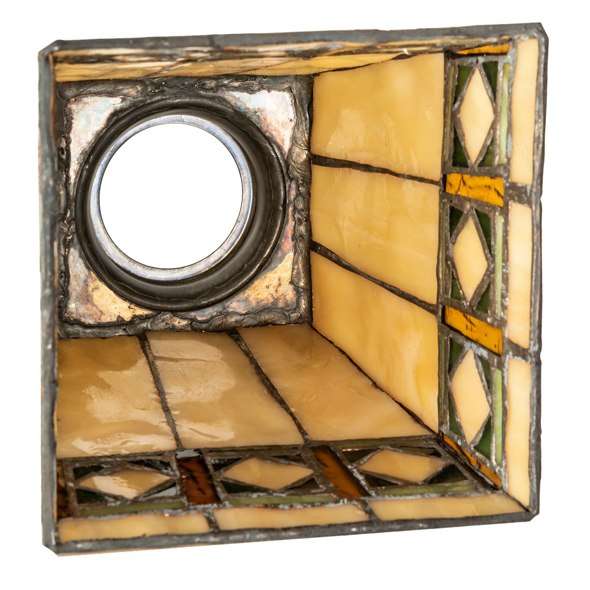 Interior view of the 5" Square Diamond Band Mission Shade, displaying craftsmanship.