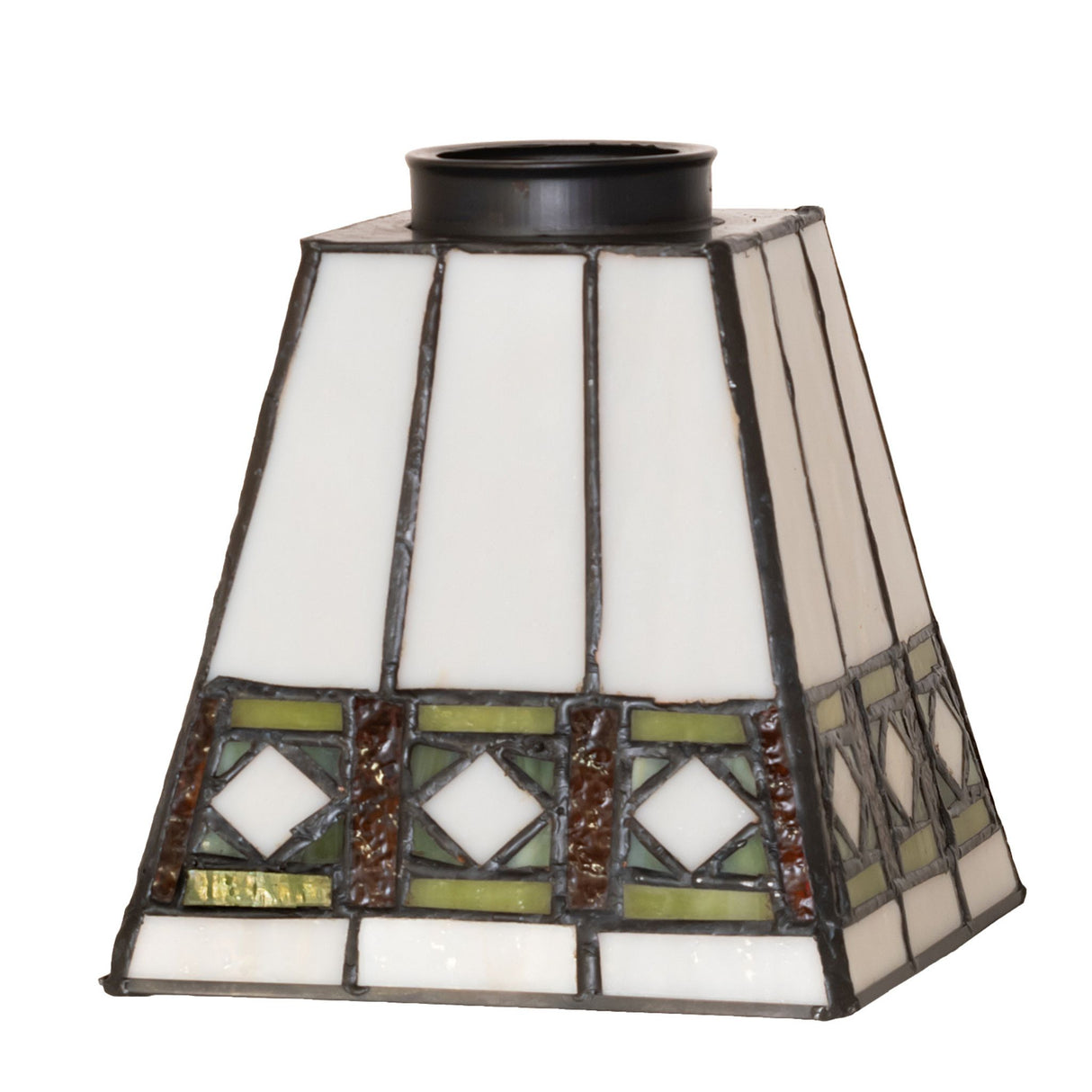Unlit view of the 5" Square Diamond Band Mission Shade, highlighting intricate patterns.