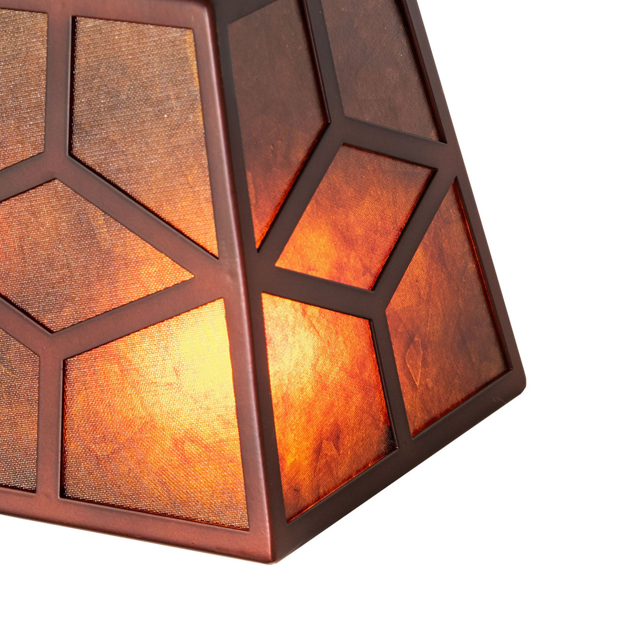 closeup view of amber mica panels on diamond craftsman shade.