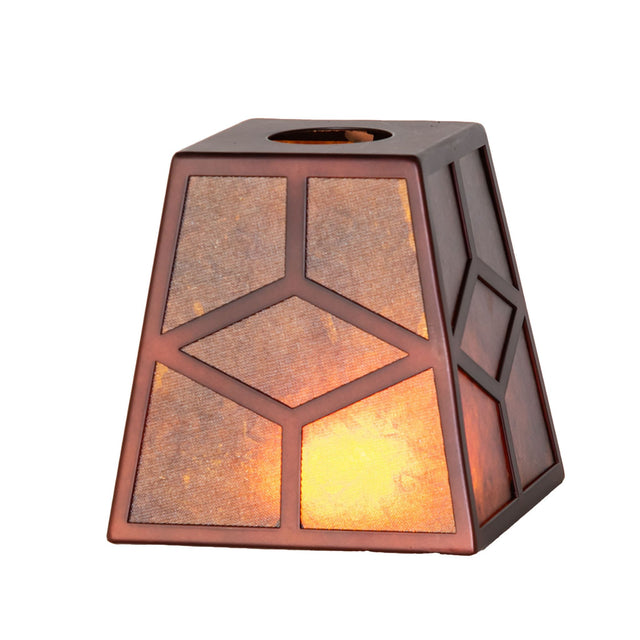 illuminated view of diamond craftsman shade emitting a warm glow.