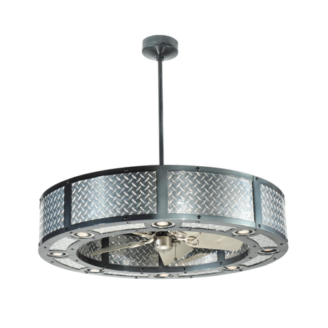 Diamond Turbine Chandel-Air front view lit showing industrial diamond plate design.