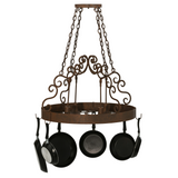 Side view of Dior 4-light round kitchen pot rack chandelier.