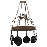 Dior pot rack chandelier angled view showing scrollwork.