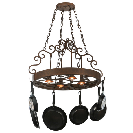 Dior 4-light round pot rack chandelier front view.