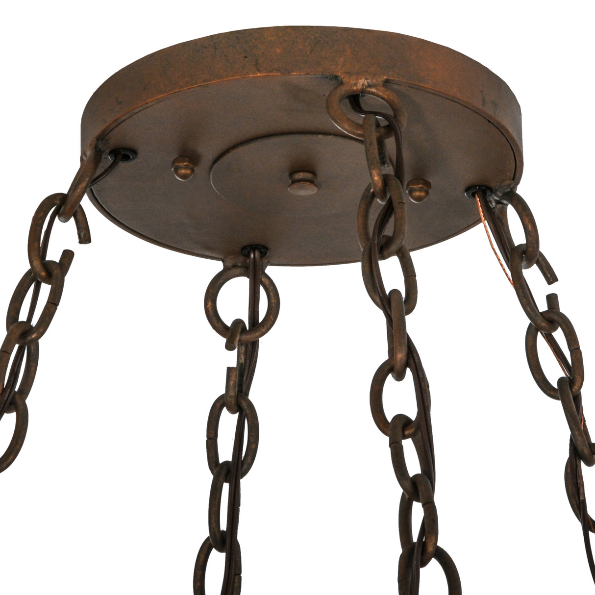 Ceiling mount and chain detail of Dior 4-light pot rack.