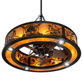 Bottom angle lit view highlighting fan blades and illuminated mica ring.