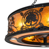 Close-up of Diversion Lake logo and oak branch design on mica shade.