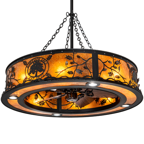 Front angle lit view of Diversion Lake Chandel-Air with oak leaf design.