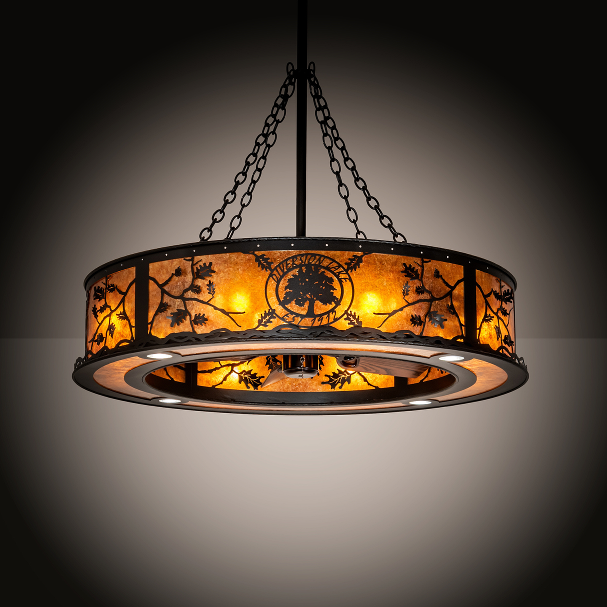 Diversion Lake Chandel-Air illuminated in room setting with amber mica glow.