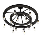 Donner 16 light chandelier bottom angle view showing exposed Edison bulbs.