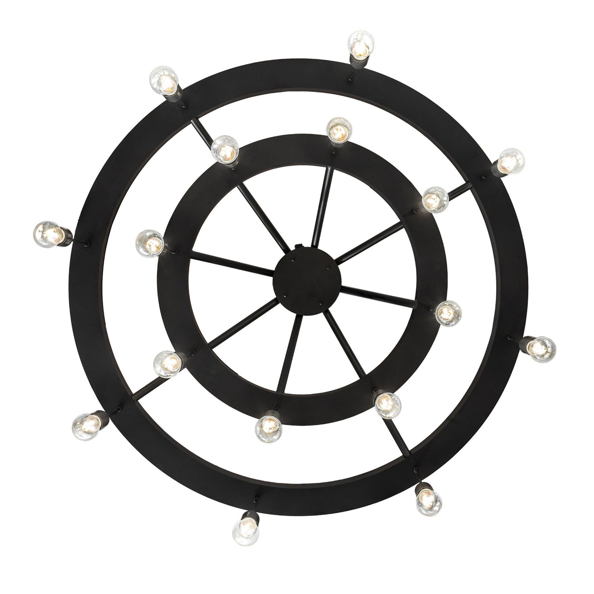 Donner 16 light chandelier bottom view displaying circular ring layout.