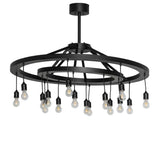 Donner 16 light chandelier with solar black rings, unlit view.