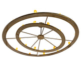 Lower angle view of Donner 24 light chandelier highlighting brass rings.