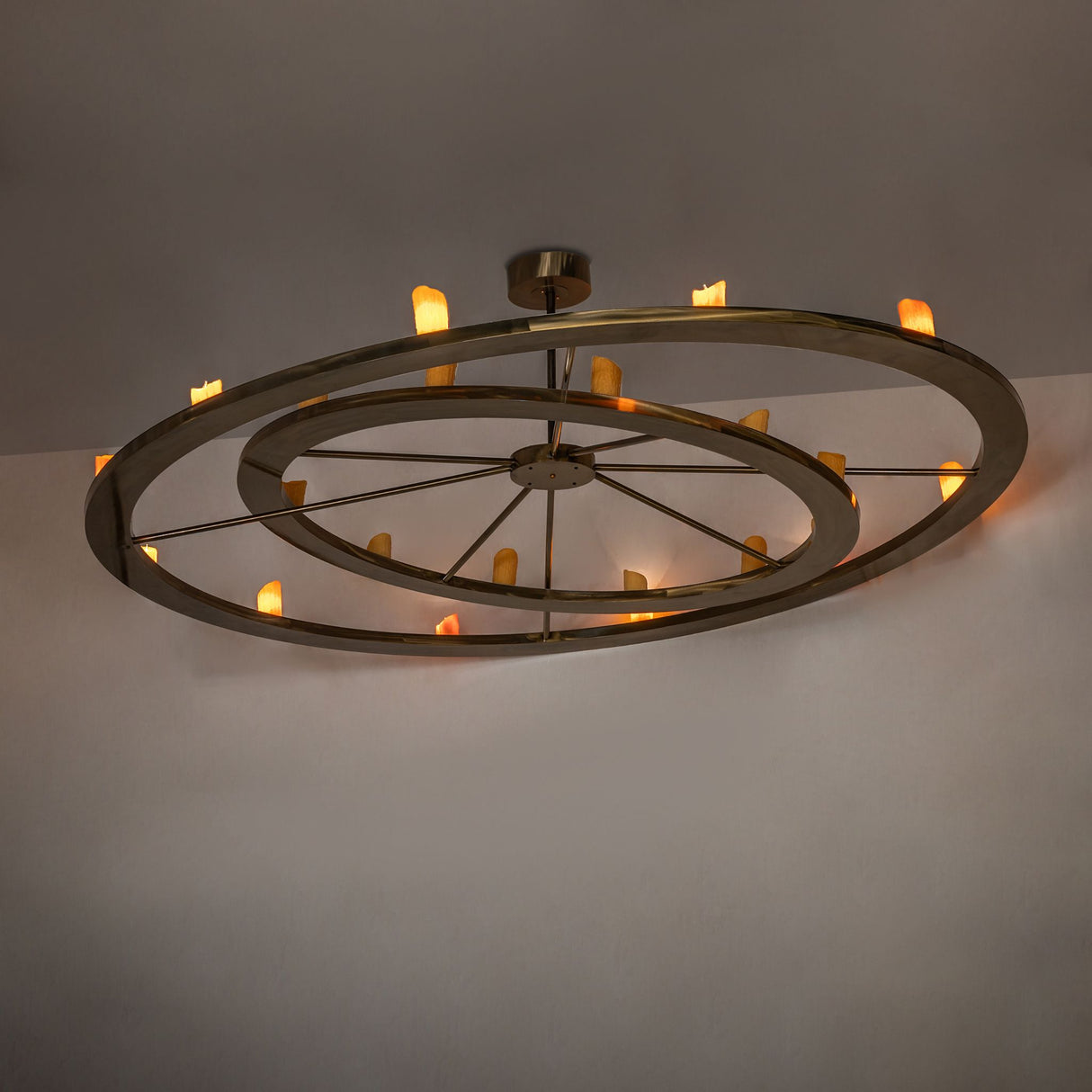 Donner 24 light chandelier with outer ring lights illuminated.