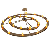 Top view of Donner chandelier showing concentric brass rings and spoke detailing.
