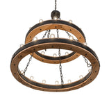 Bottom angle view showing tiered wood rings and bulbs.