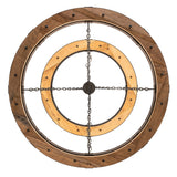 Bottom view highlighting circular wood construction and chains.
