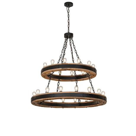 Dowling two-tier chandelier illuminated with Edison bulbs.