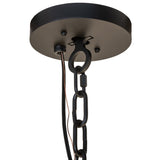 Black ceiling canopy and chain suspension detail.