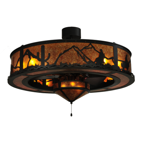 Angled view showing cowboy silhouettes and warm amber mica panels.