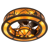 Bottom view revealing integrated fan blades and circular frame lighting.