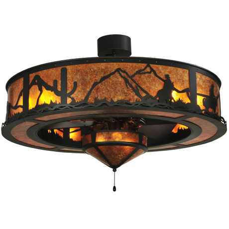 Front view of illuminated Duke Chandel-Air featuring cowboy and desert design.