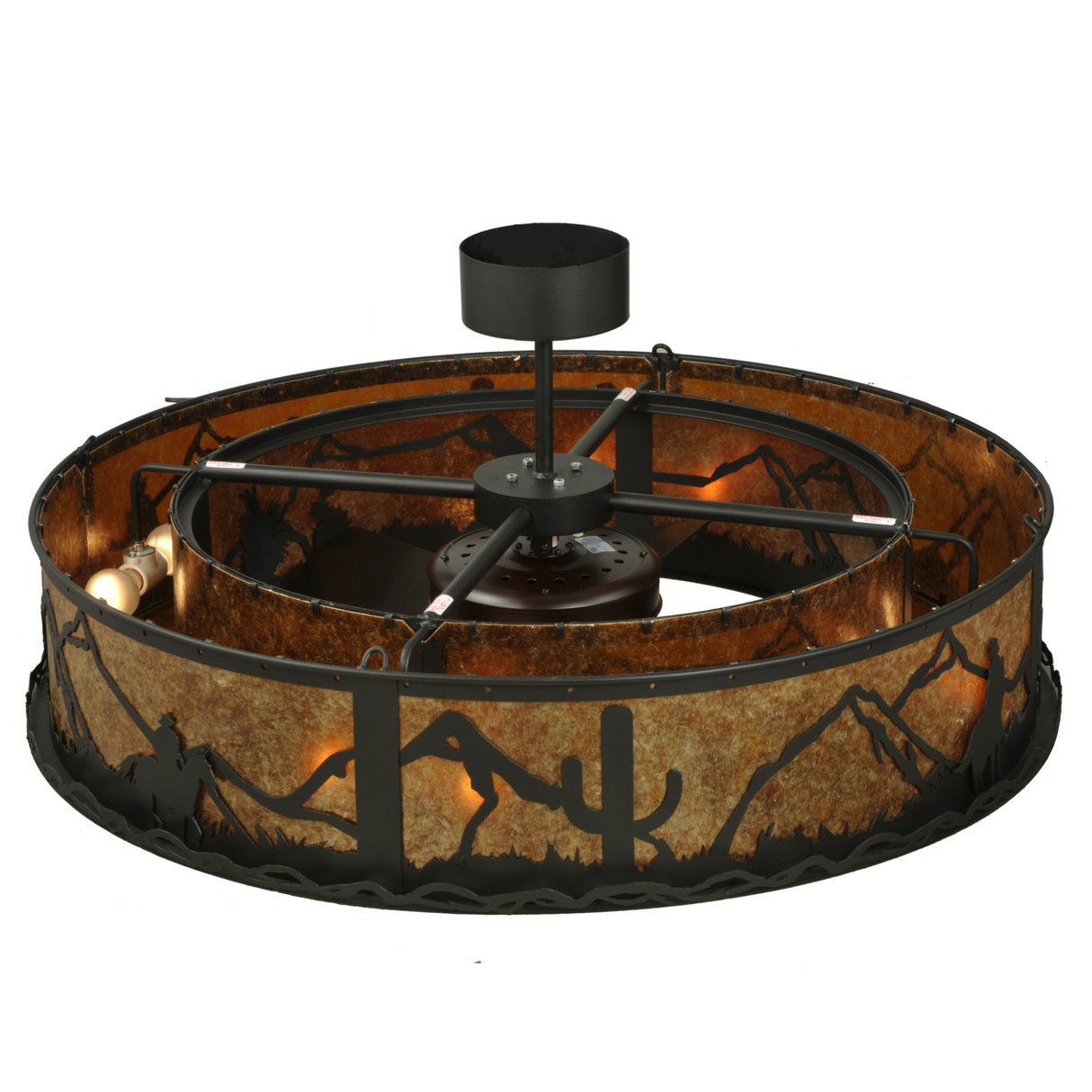 Overhead frame view highlighting inner light sockets and metal structure.