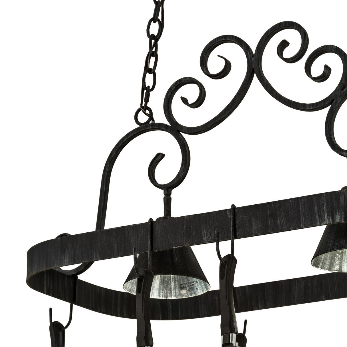 Canopy view of Elana 2 Light Pot Rack showing chain suspension detail.