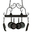 Elana 2 Light Pot Rack illuminated, front view with pans hanging below.