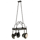 Elana 2 Light Pot Rack chandelier with scroll accents hanging from ceiling chains.