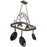 Side view of lit Elana pot rack illuminating cookware below.