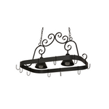 Elana 2-light pot rack chandelier unlit, highlighting clean iron frame design.
