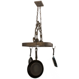 Vertical side profile of unlit Elana pot rack with chains visible.