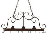Back view of Elana 3-light pot rack and scroll details.