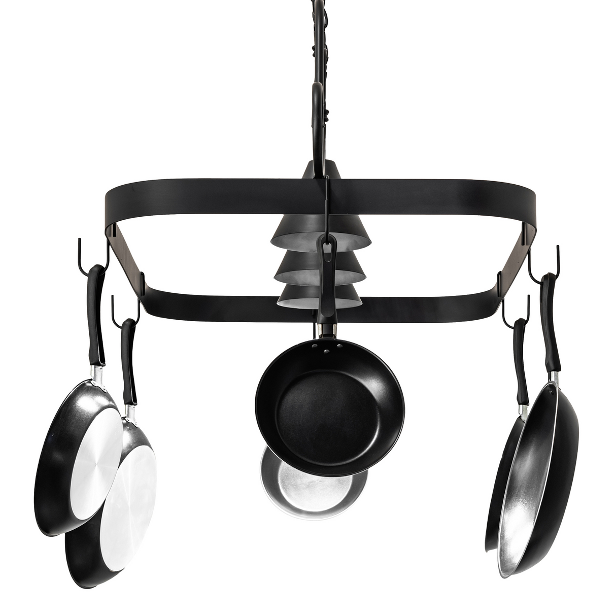 Bottom view of Elana 3 Light Pot Rack showing four downlights.