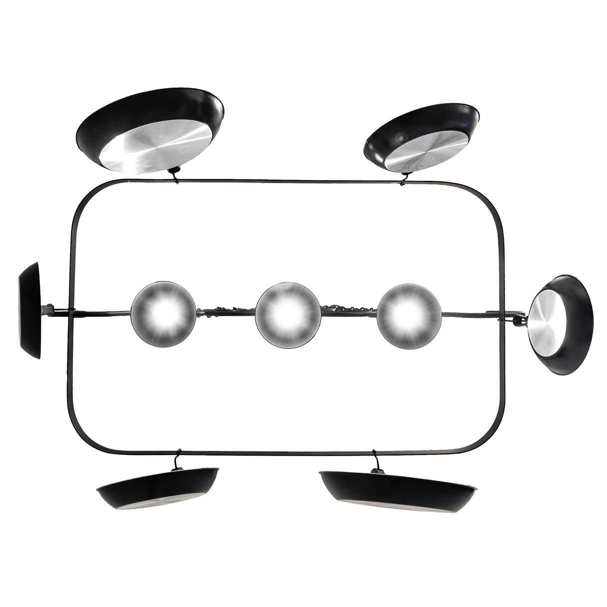 Bottom view of Elana 3 light pot rack with pans attached.
