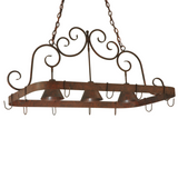 Full front view of Elana pot rack with three downlights.