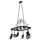 Full length view of Elana 3 light pot rack with chains.