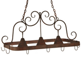 Side profile view of Elana 46-inch pot rack chandelier.