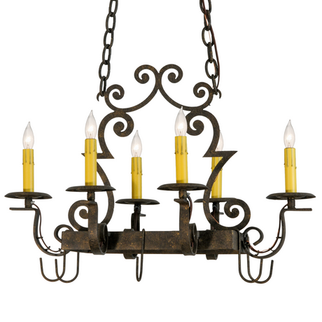 26" Long Elara 3-Light Pot Rack Chandelier with Scroll Accents.