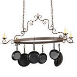 Straight-on unlit view of Elara pot rack chandelier.