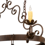 Close-up of scroll arm and candlelight holder design.