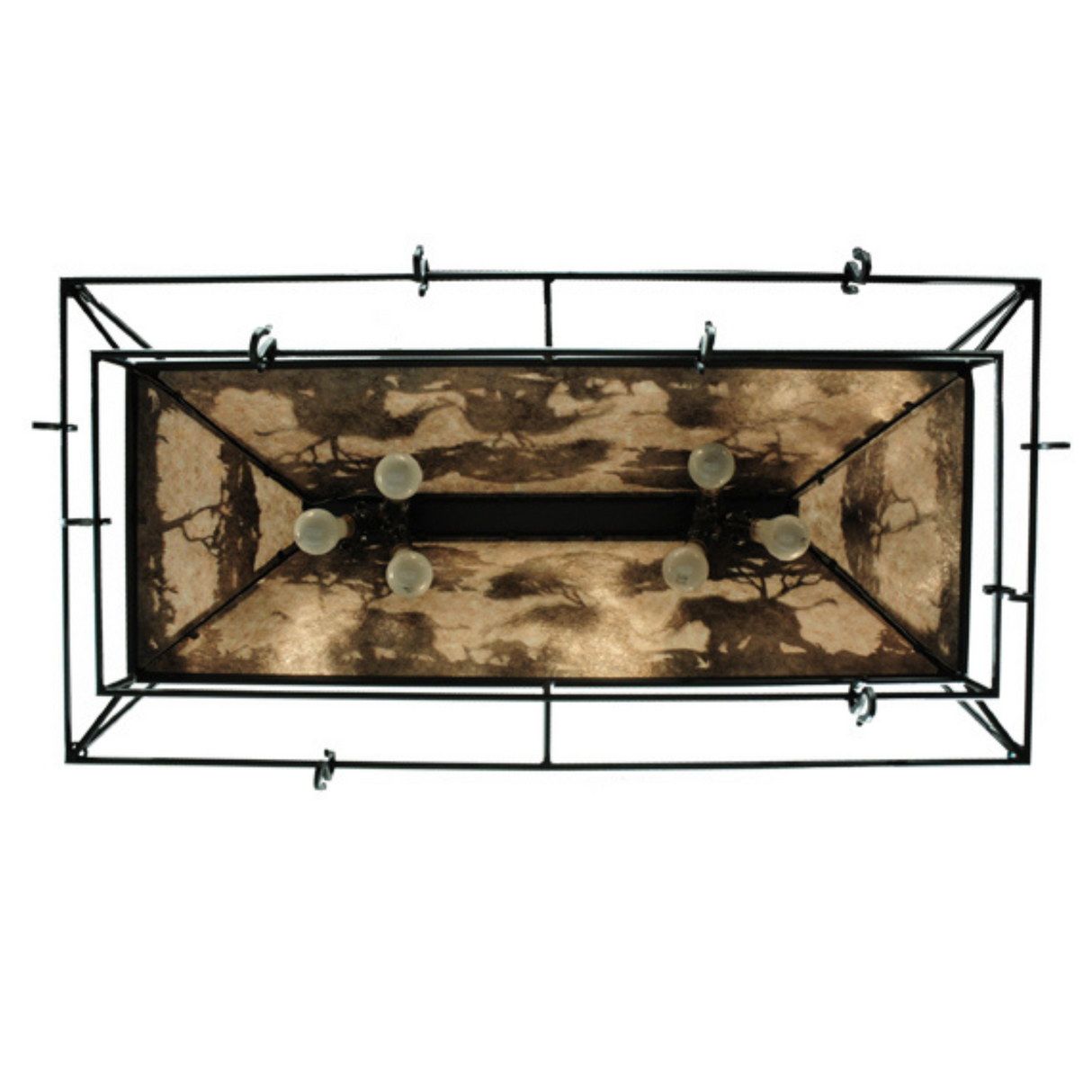 Bottom view of Elephant pot rack showing rectangular frame and hooks.