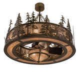 Bottom angled view showing fan light and glowing mica diffuser.