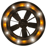 Direct bottom lit view revealing fan layout and glowing mica ring.