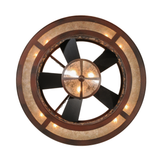 Bottom lit view displaying fan blades and mica diffuser illumination.